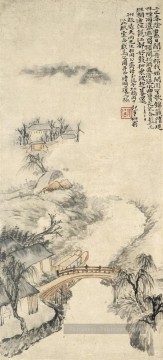 Shitao rive de la rivière à l’encre de Chine vieille pluie Peinture à l'huile
